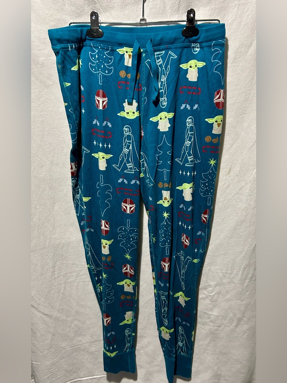 Hanna Andersson Holiday Star Wars Mandalorian Women’s L Jogger Pants Teal Xmas